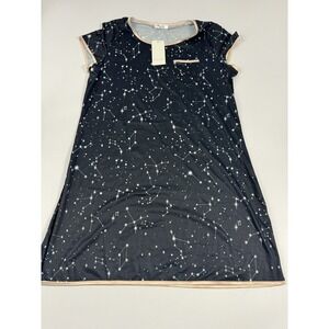 Ekouaer Womens Nightgown Sleep Shirt Dress Satin Patchwork Short Sleeve Sz L